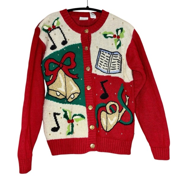 Vintage Christmas Sweater Embroidered Embellished Holiday Size Petite Medium - Picture 1 of 5